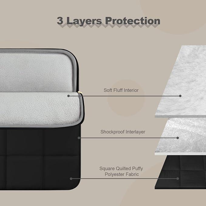 Laptop Case 13.3 inch,13-13.3 inch Puffy Laptop Sleeve Compatible with MacBook Neo/Air 13 13.6/Pro 13/Pro 14,HP Dell ASUS Acer Lenovo,Twelve Square Quilted Computer Bag with 2 Pockets,Black