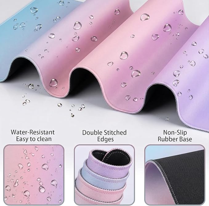 Cloud Mouse Pad Keyboard Wrist Rest 4PCS Extended Large Pink Sky Desk Mat Pad Set Memory Foam Non-Slip Cute Ergonomic Gaming Mouse Pad Wrist Support for Computer Laptop Home Office Pink Purple