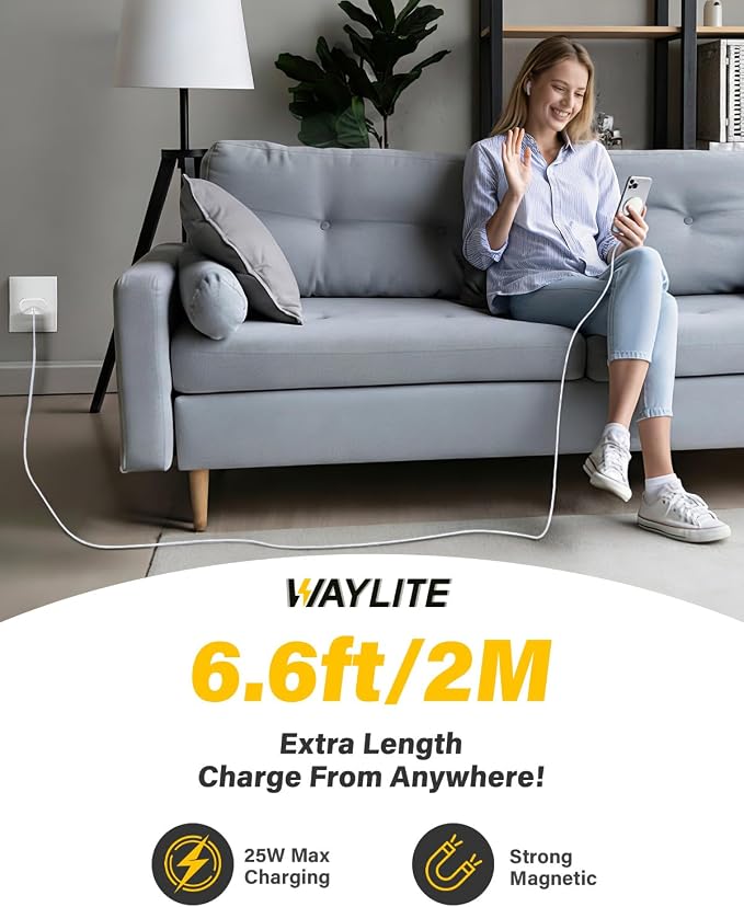 25W Magnetic Wireless Charger, 6FT Fast Charging Pad Qi2.2 Wireless Charge for iPhone 17 16 /AirPods3/2/Pro/for Galaxy S26 Ultra/Pixel 10 Series, Portable Charger for Desk& Travel(2Pack,Elegant White)