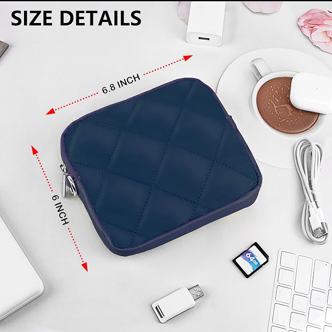 Puffy Quilted Travel Cable Electronic Organizer for Accessories Laptop MacBook Power Adapter, Wireless Mouse, for iPhone Charger, Cellphone, Power Bank