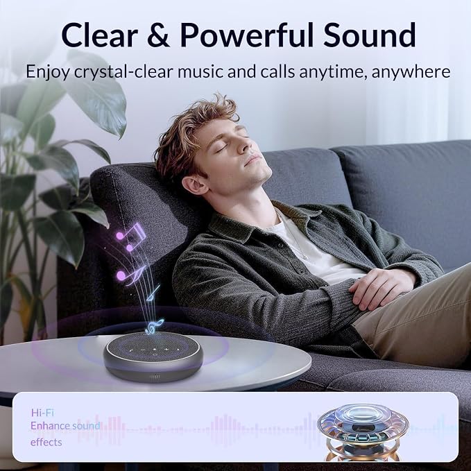 Conference Speakerphone, 3 AI Mics 360 Voice Pickup, Smart Noise Cancelling, Portable Speaker for Video Calls, Home Office & Small Team Meetings
