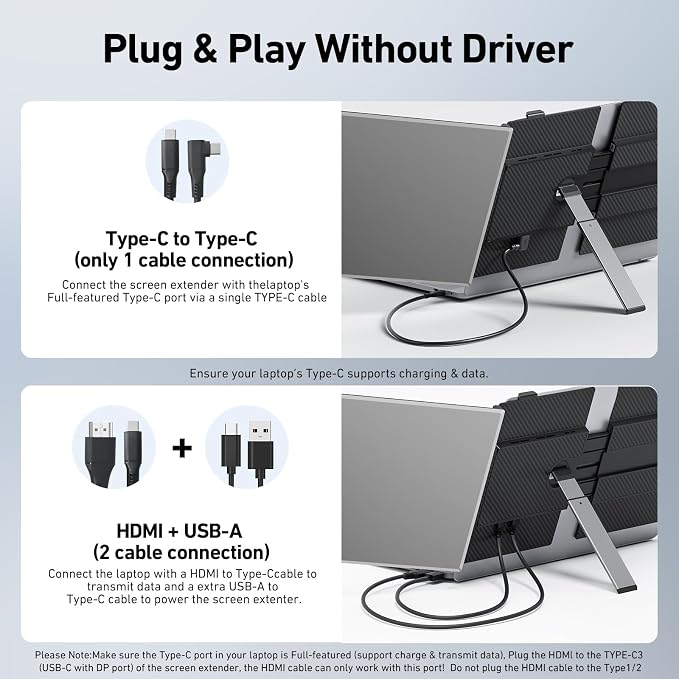 Vixtan 1.3lbs Ultra-Light Laptop Screen Extender, 14" FHD 1080P Portable Dual Monitor, Ultra-Thin Plug & Play for 13"-17" Laptops