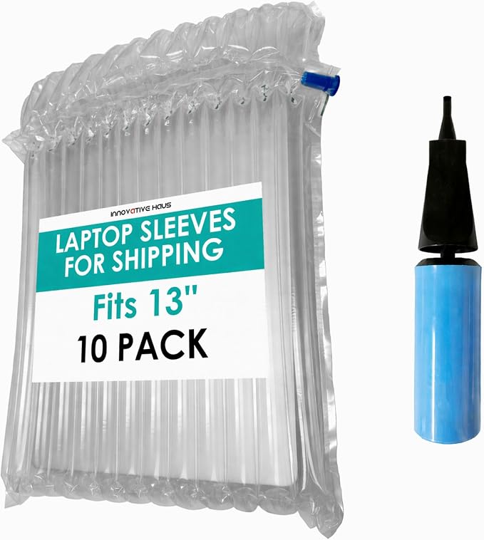 Innovative Haus 10 Pack Inflatable Laptop Protective Bags with Pump. Ideal for 13 Inch Notebooks, Lightweight. Alternative to Laptop Shipping Box