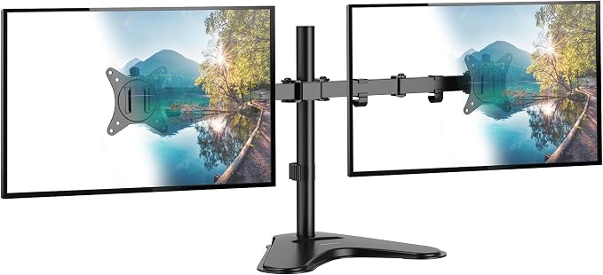 Mount-It! Dual Monitor Stand for Desk, Free Standing Monitor Mount for 2 Screens up to 32”, Height Adjustable with Tilt, Swivel & Rotation, VESA 75x75 & 100x100