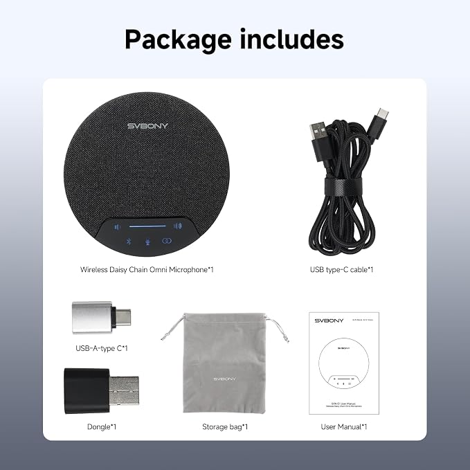 SVBONY SVN O1 Conference Speaker and Microphone, 3A+AI Noise Cancelling Conference Speaker for Clear Sound Quality, 3 Methods Plug & Play, 4Mic with 360°Voice Pickup Supports 10-12 People for Meeting