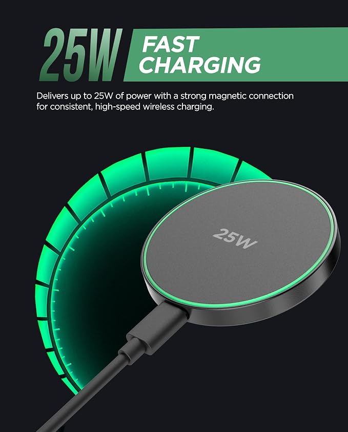 Galvanox Magnetic Wireless Charger for Samsung, 25W Fast Charging Pad with 30W PPS USB-C Wall Adapter, 10FT Removable USB-C Cable, LED Charging Indicator, Compatible with Galaxy S Series
