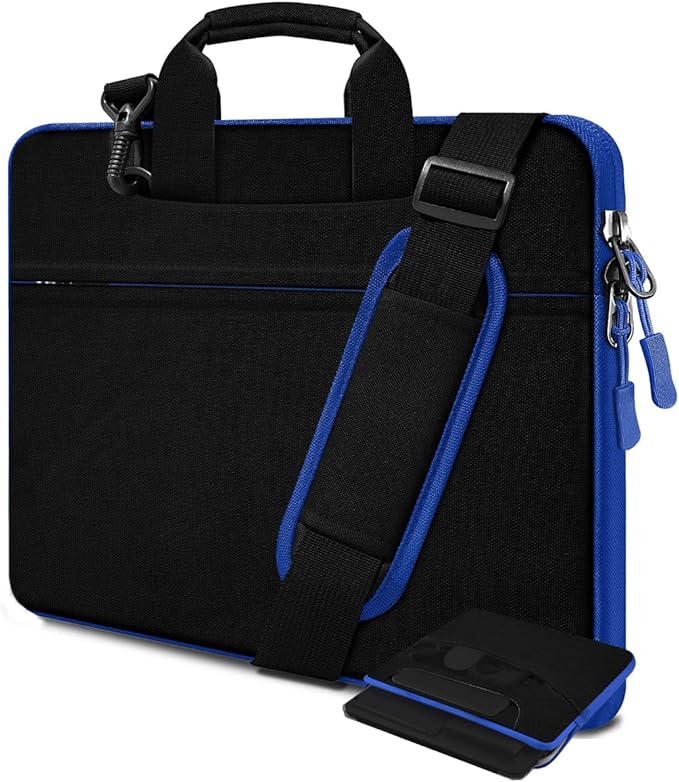 Laptop Case 15.6 inch Shoulder Bag, Durable Shockproof Protective Computer Carrying Briefcase with Multi-Pockets and Strap Compatible with Most 15.6 inch Notebooks,Black blue