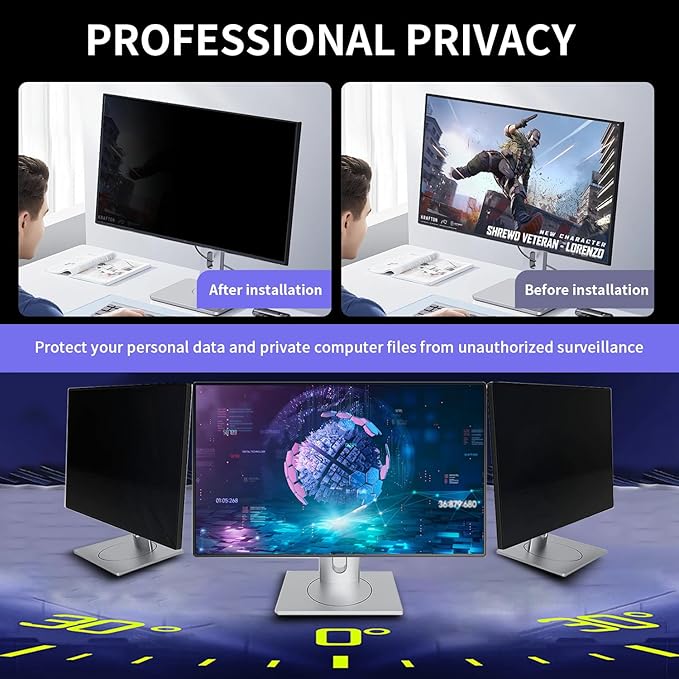 [2 Pack 21.5 Inch Magnetic Hanging Computer Privacy Screen for 16:9 Widescreen Monitor, Eye Protection Anti Glare Blue Light Filter, Removable Reusable 21.5in Anti Spy Security Protector Film