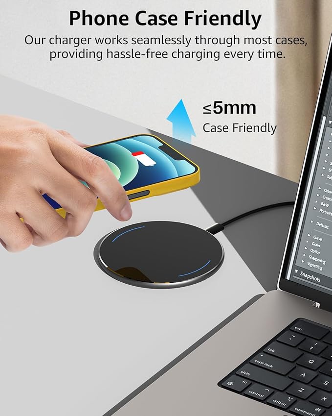 TOZO W1 New Anti-Slip Aircraft-Grade Aluminum Wireless Charger 15W Max Fast Wireless Charging Pad Compatible with iPhone 17/17 Pro/17 Pro Max/Air/16/15/14/SE Series, Samsung Galaxy S25/S24/S23, Black