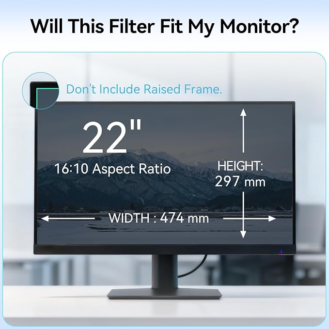 [2-Pack] 22 Inch Anti Blue Light Screen Protector Compatible with Lenovo Hp Dell Acer Asus Samsung etc Monitor 16:10 Aspect, Removable Anti Glare Filter Uv Blocker Shield Eye Protection Film Laptop