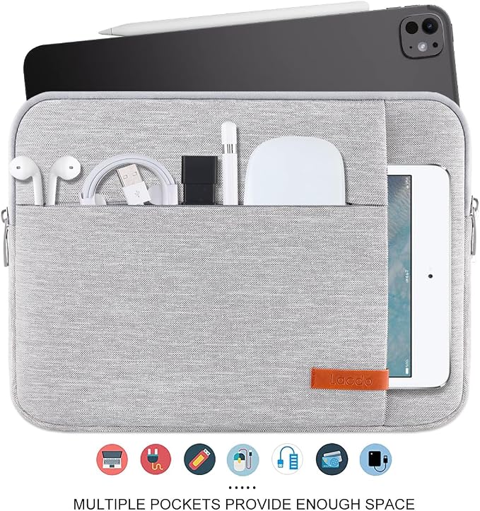 Lacdo Tablet Sleeve Case for 13 inch New iPad Air M4 M3 M2 2026-2024, 13 inch New iPad Pro M5 M4 2025-2024, 12.9 inch iPad Pro 6 5 4 3, iPad Pro Air 13 inch Sleeve, Protective Tablet Case Bag, Gray