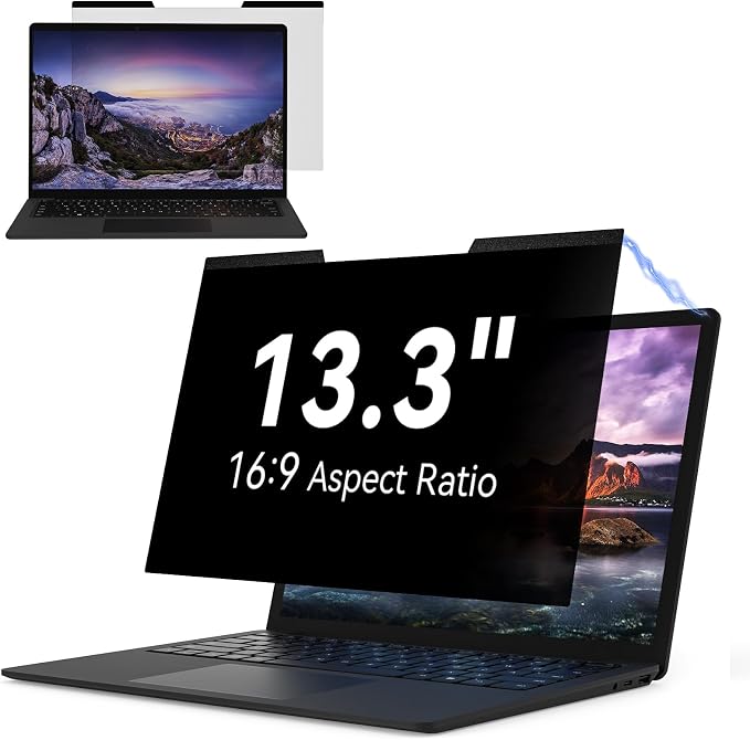 Magnetic Laptop Privacy Screen 13.3 Inch for 16:9 Computer Monitor, Removable 13.3” Anti Glare Protector Blue Light Filter Shield Compatible with HP Dell Xps Acer Asus Samsung Lenovo ThinkPad Envy