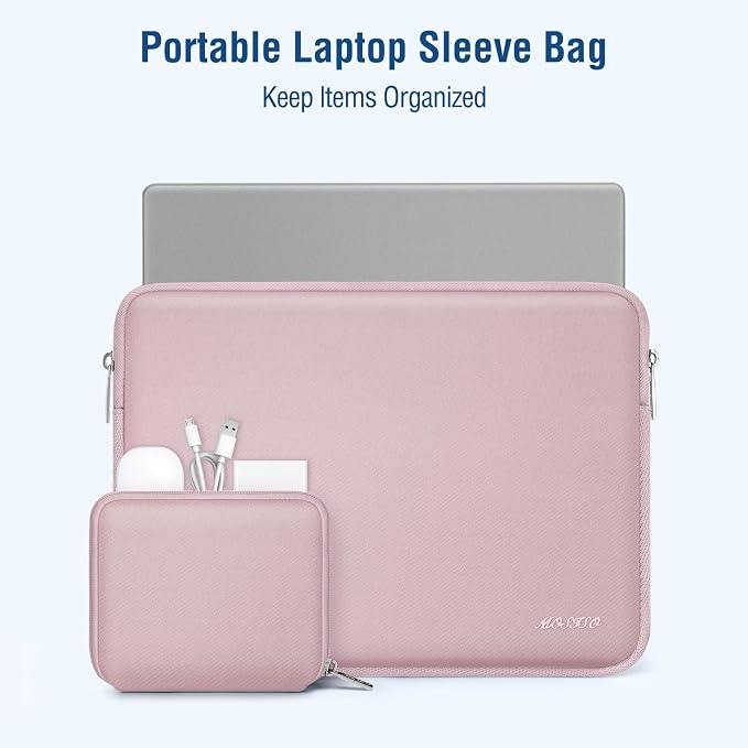 MOSISO Laptop Case 16 inch, 15-15.6 inch Laptop Sleeve Bag Compatible with MacBook Pro 16 M5 M4 M3 M2 M1, HP Acer Dell Lenovo ASUS Notebook, Neoprene Computer Sleeve Bag with Small Case, Baby Pink