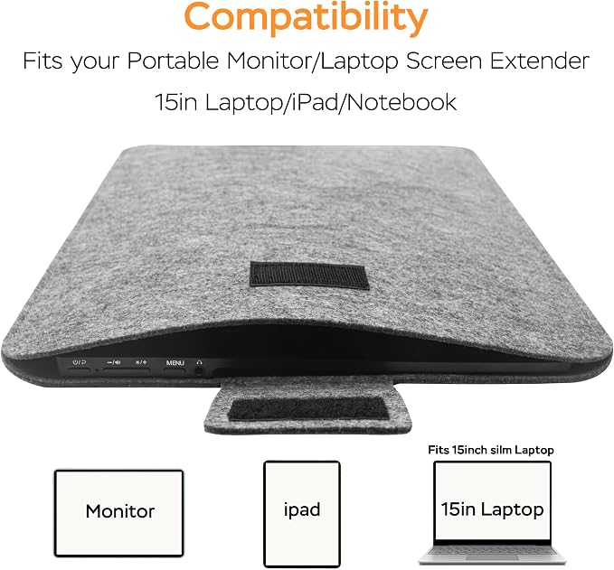 18.5 Inches Portable Monitor Sleeve Case for Sceptre Kado MNN KYY InnoView Yxk ForHelp AYY VisionOwl Yodoit Uperfect ViewSonic, Durable Lightweight Felt Storage Bag, Laptop Screen Extender