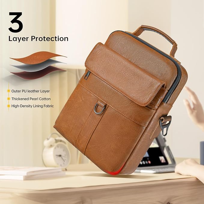 12.9-13 Inch iPad Carrying Leather Bag for 2026 2025 13 inch iPad Air M4 M3 & iPad Pro M4 M5 with Magic Keyboard, iPad Pro 12.9, Travel Shoulder Sleeve Case, Brown