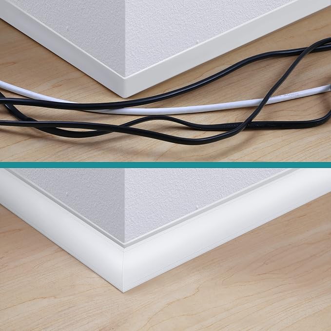 ZhiYo Corner Cable Concealer, Large Corner Cord Hider, Wire Covers for Cords, Paintable Cord Cover, Cable Management Channel Raceway for Wall, Floor Baseboard, Ceiling, White