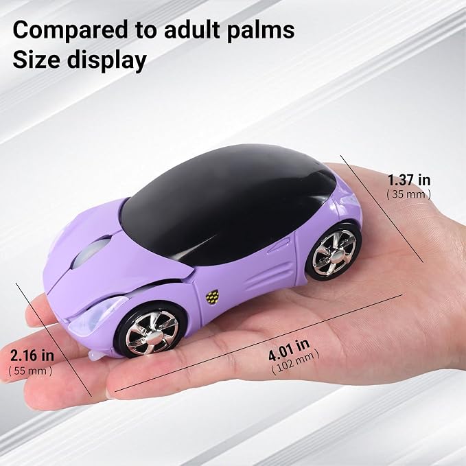 elec Space Wireless Mouse, 2.4GHz Car Wireless Mouse Cool 3D Sport Ergonomic Optical Cordless Mice with USB Receiver for PC Laptop Computer Women Small Hands (Purple)