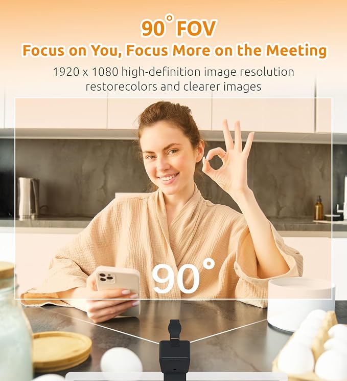 TOUCAN 1080P Webcam for pc, Webcam with Microphone for Laptop, Plug and Play USB Web Cam, 90°View Computer Camera, External Camera for Streaming, Skype, Zoom, FaceTime, Hangouts, MacBook/Tablet