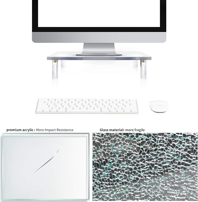 Yestbuy Acrylic Monitor Stand Riser, Clear Computer Monitor Riser, Desktop Organizer Stand for Office Accessories, Printer, Notebook, and All Flat Screen Display, Ergonomic Monitor Riser Stand