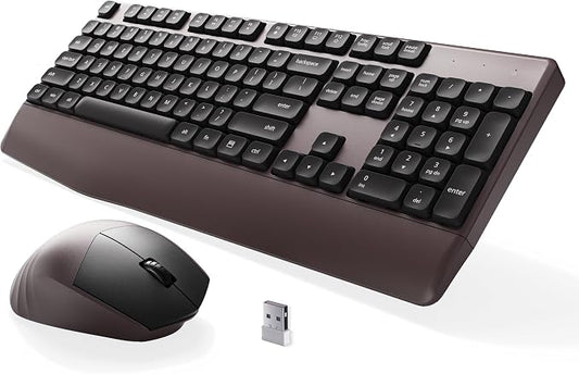 MPTOG Ergonomic Keyboard and Mouse Combo with Wrist Rest, BK Chipset, Full-Size Colorful Office Keyboard and Mouse, Power Button, USB Receiver for PC Laptop (Coffee)
