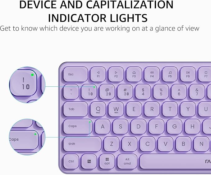 Rapoo Multi-Device Keyboard and Mouse Combo, 2.4GHz/Bluetooth 5.0/4.0 Wireless Keyboard & Mouse Set for Windows/Mac/Linux/Chrome, Support 4 Devices, Low-Profile Silent Click, Battery Powered, Purple