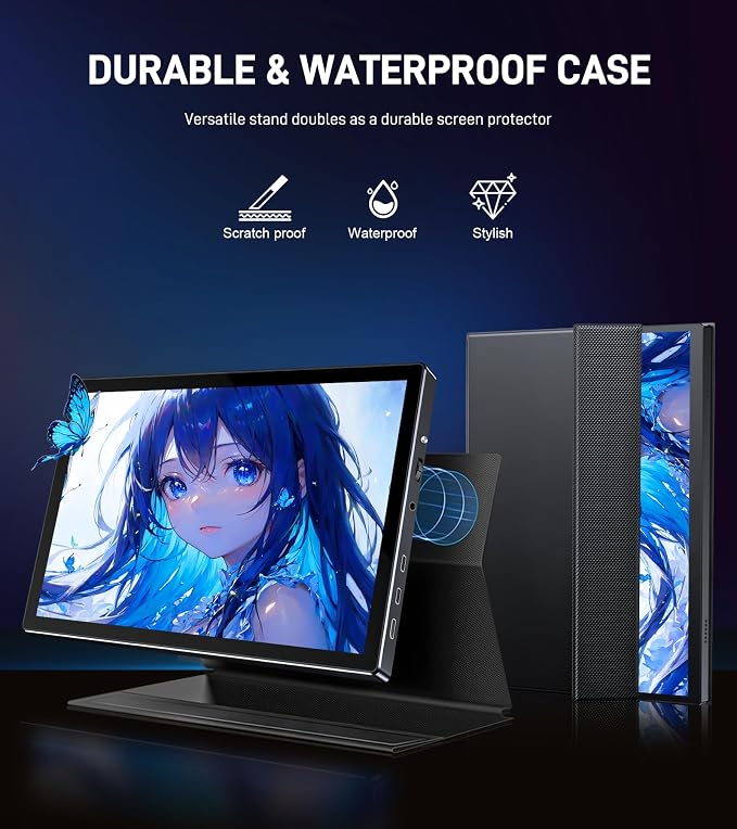 10.1 inch Portable Touchscreen Monitor, Screen Extender 1920x1200 IPS Travel Small Monitor with Cover, USB-C HDMI Computer Touch Screen Display for Laptop Windows PC Mac PS4 Xbox