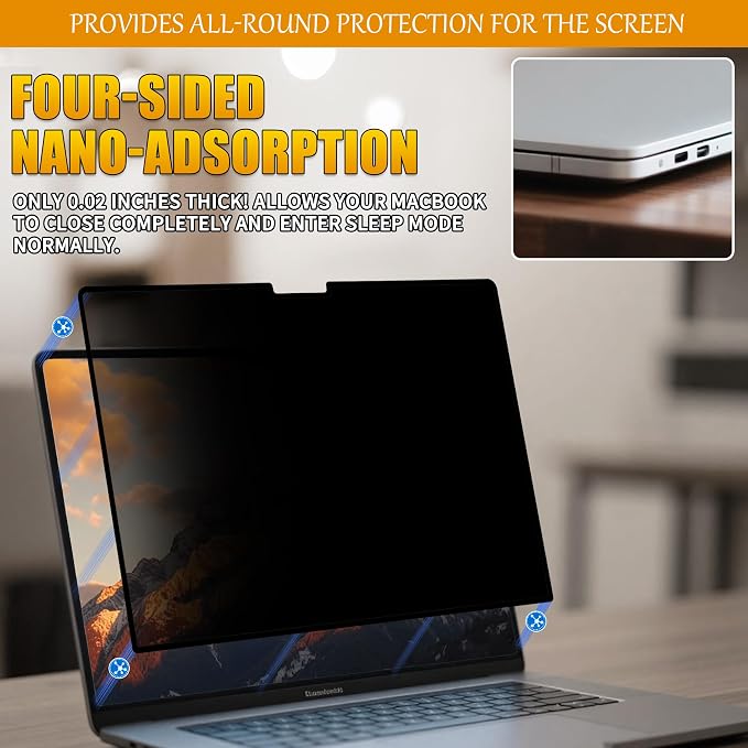 Privacy Screen Protector for MacBook Air 15.3 Inch (2023-2026, M2-M5) - Nano-Suction Removable Anti-Spy Filter, Blue Light Blocking, Ultra-Thin Design