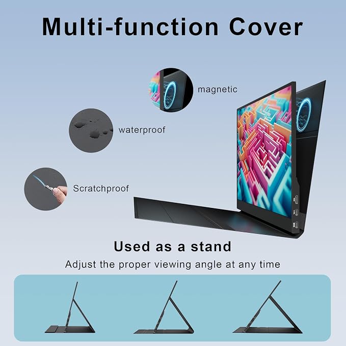 Portable Monitor for Laptop, 15.6 Inch 1080P FHD Portable Monitor Second Screen Extender with USB C HDMI Cover Stand Speaker for Laptop Computer PC Mac Phone PS5/4 Xbox Switch Travel Gaming Work