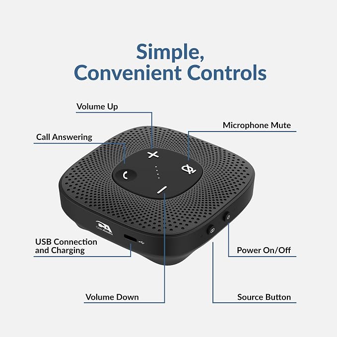 Cyber Acoustics Conference Speakerphone (SP-2000) - USB and Bluetooth, Advanced DSP with 360 Degree Noise Cancelling Microphone with 3m Range, 66 Ft BT Wireless Range