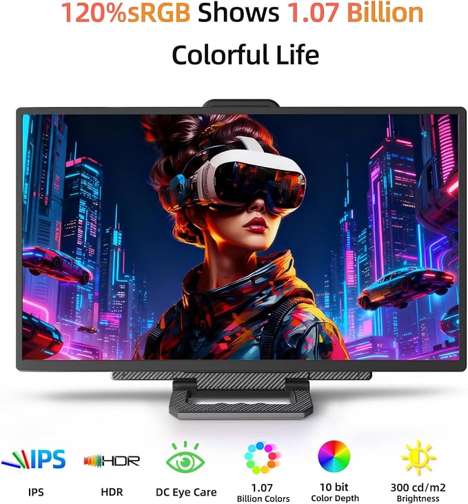 23.8" Large Portable Monitor - 1080P FHD 100Hz IPS HDR Second Screen, HDMI/USB-C Gaming Monitor with Magnetic Stand(Height-Adjustable & Rotatable), Speakers, VESA Mount Display for Laptop/MacBook/PC