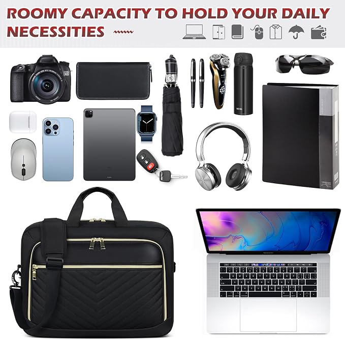 NEWHEY Laptop Bag 17.3 Inch Laptop Briefcase for Women Men Waterproof Shoulder Messenger Bag Large Computer Bag for Business Office Work College, V Thread Black