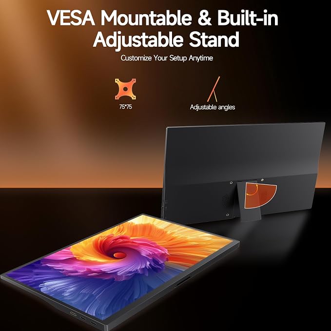 15.6" Portable Monitor 1080P FHD, 250 Nits Bright Screen USB-C HDMI with Kickstand & Dual Speakers, Travel Laptop Second Screen Extender for PC Phone PS5 Xbox Switch,Ultra Slim External Display