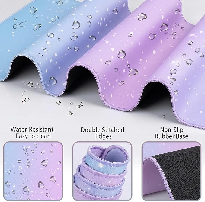 Cloud Mouse Pad Keyboard Wrist Rest 4PCS Extended Large Galaxy Stars Desk Mat Pad Set Memory Foam Non-Slip Cute Ergonomic Gaming Mouse Pad Wrist Support for Computer Home Office Purple Blue