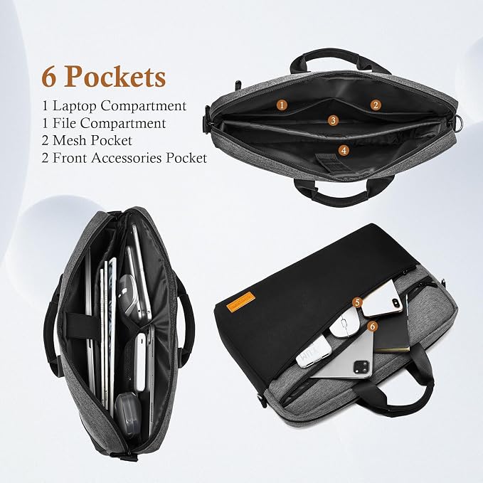 bagasin 17 17.3 inch Laptop Computer PC Shoulder Bag Carrying Case, Water-Repellent Fabric Briefcase, Lightweight Toploader, Business Casual or School