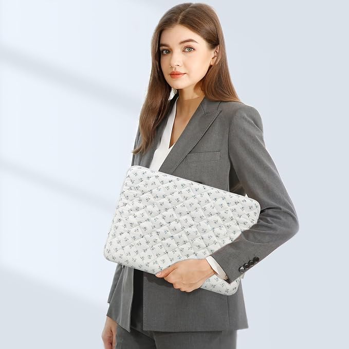 MOSISO Laptop Case 13.3 inch, 13-13.3 inch Puffy Laptop Sleeve Bag Compatible with MacBook Neo/Air 13.6/Pro 13/Pro 14, HP Dell ASUS Lenovo, Charming Floral Square Quilted Carrying Bag&Small Case, Blue