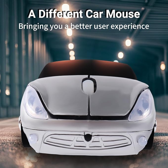 elec Space Wireless Mouse, 2.4GHz Car Wireless Mouse Cool 3D Sport Ergonomic Optical Cordless Mice with USB Receiver for PC Laptop Computer Women Small Hands (Silver)
