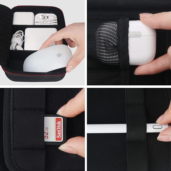 Elonbo Hard Travel Cords Organizer Universal Small Electronic Accessories Carrying Case for Chargers Cables MacBook Adapter Magic Mouse Apple Pencil USB Flash Disk Tech Portable Storage Bag, Black