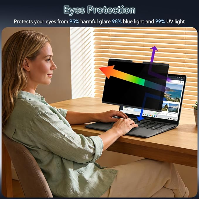 360° Magnetic Privacy Screen for 15 Inch Surface Laptop 6/5/4/3/2/1, 4 Way Privacy Removable Anti Glare Blue Light Filter Shield Film Anti Spy Black Laptop Protector Security Private