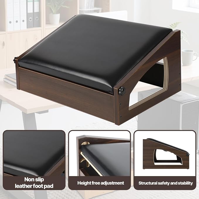 Ergonomic Foot Rest, 4 Adjustable Height Foot Stool,Footrest Under Desk， Flip Over Office Desk Foot Rest, Improving Posture, Promoting Blood Circulation（Espresso）
