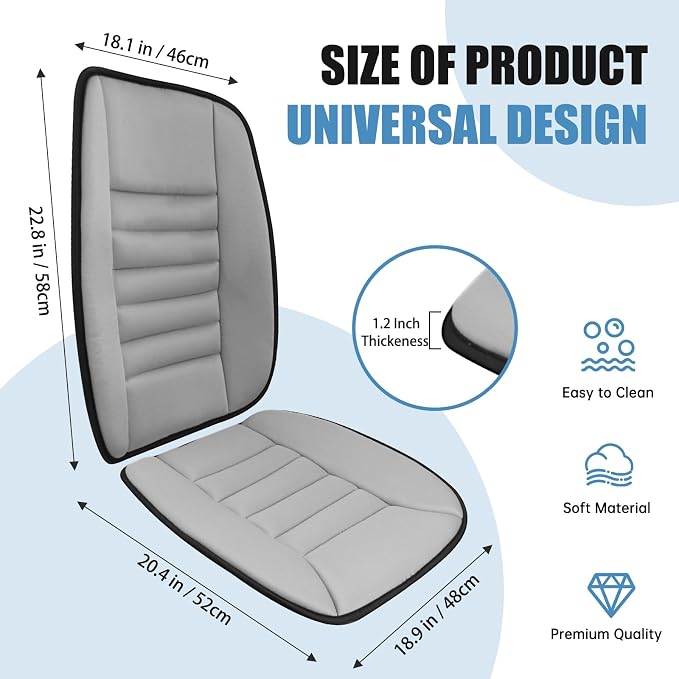 Car Seat Cushion, Memory Foam Cushion for Car Seat, Lumbar Support Pillow, Seat Cushion for Full Back and Seat, Ideal for Car Seat Driver, Office Chair, Wheelchair and Back Pain Relief (Gray)