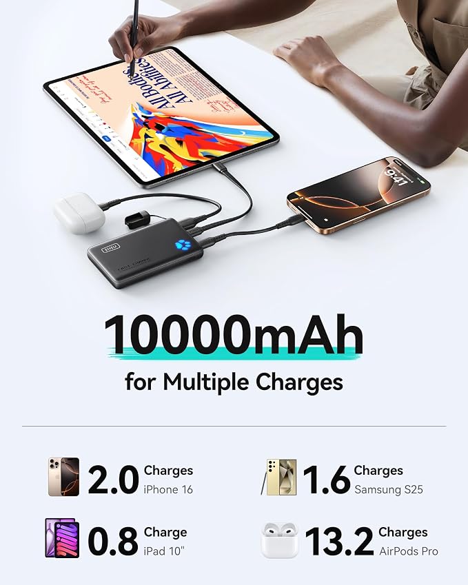 INIU Portable Charger, Ultra Slim 10000mAh 45W PD Power Bank, Fast Charging Mini Battery Pack, Travel Trip Accessories Ship Essentials for College Students Travelers Teen Boys Girls, Blue