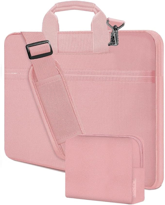Hseok Laptop Shoulder Bag 17-17.3 inch Case, Durable Shockproof Protective Briefcase with Multi-Pockets Compatible with Lenovo Most 17-17.3 inch HP Acer Dell ASUS MSI Notebooks,Pink