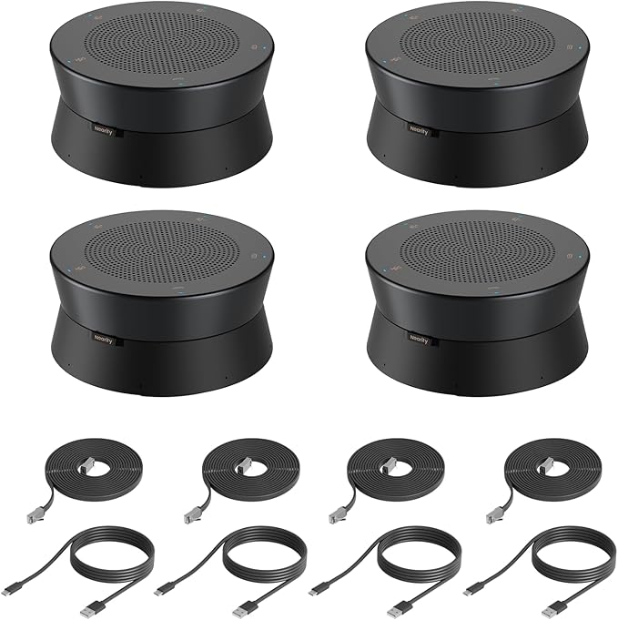 Nearity A21Sx4 Zoom Certified Conference Speaker and Microphone, Speakerphone w/8 Mics, 16ft Voice Pickup, AI 2.0 Noise Cancelling, USB Speakermic with Daisy Chain, Works with Teams/Zoom