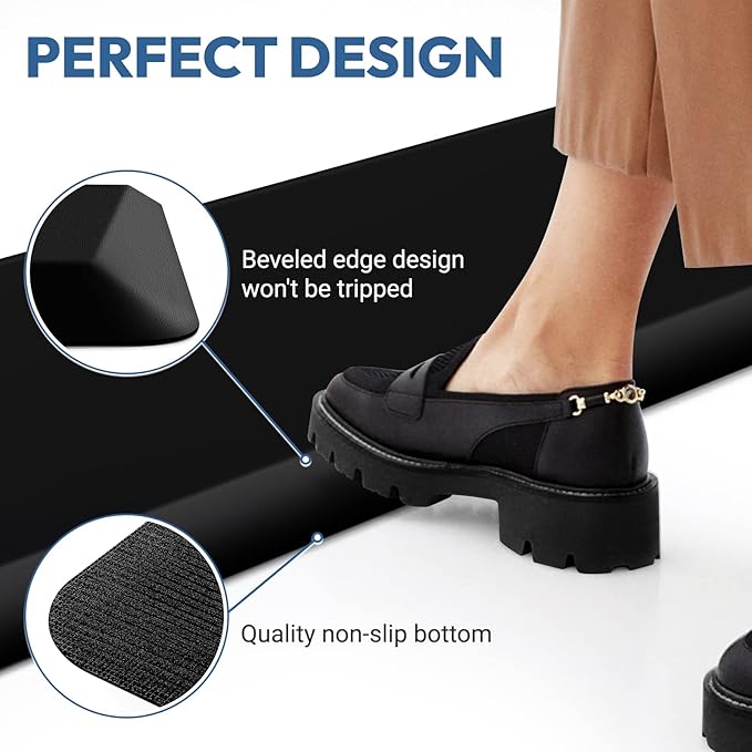 4/5 Inch Thick Kitchen Mat - Cushioned Anti Fatigue Mats for Kitchen Floor - Easy to Clean, Waterproof, Non-Slip Kitchen Rug for Sink, Office, Kitchen (22''x54'' Black)