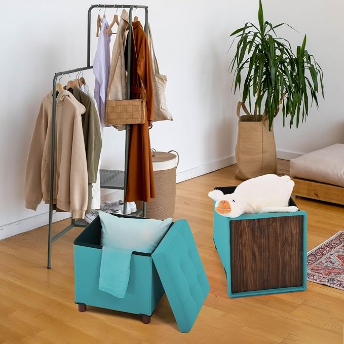 Dorriss Storage Ottoman - Foldable Footstool with Storage, Square Tray, Coffee Table Lid, Light Green