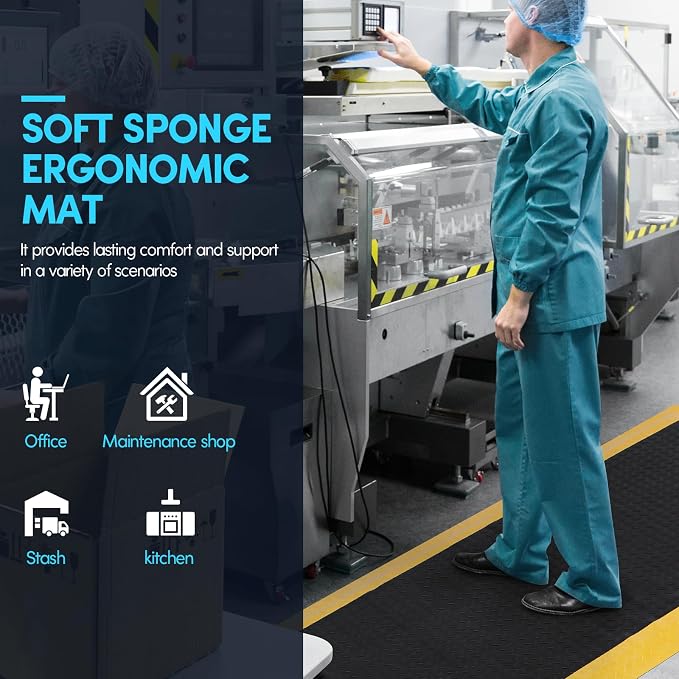 2 x 7 FT Anti Fatigue Mats Industrial 15/16 Inch Thick Soft Sponge Ergonomic Mat Durable Heavy Duty Diamond Plate for Standing Non Slip Industrial Grade Floor Mat for Leg & Back Pain