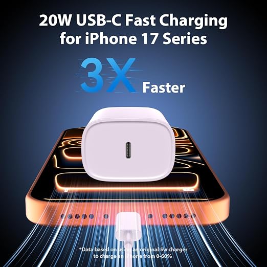 Phone 17 16 15 Charger Fast Charging Type C Chargers USB C Fast Charger Block & Phones 17 Charger Cord 10FT Long USB C Charging Cable for i.Phone 17/17 Pro/17 Pro Max/Air/Phone 16 15 Pro Max,Purple