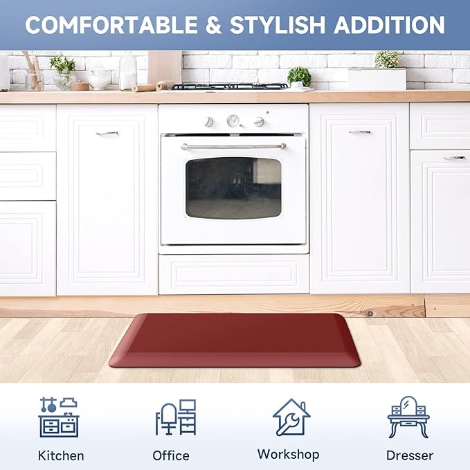 4/5 Inch Thick Kitchen Mats for Floor, StepRite Kitchen Rug for Standing Desk, Non-Slip, Thicker, Stain & Water Resistant, Comfort Anti Fatigue Floor Mat for Home, Kitchen, Office - Red,108 * 30''