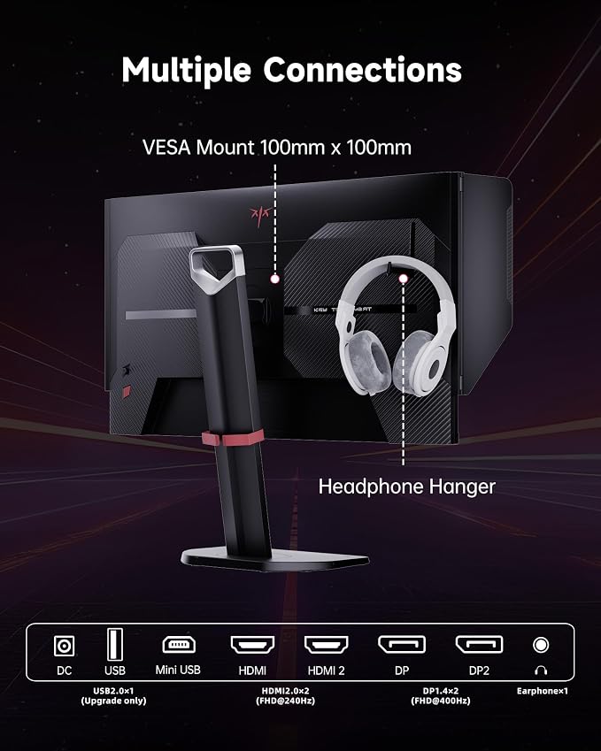 KTC 25M1 400Hz Gaming Monitor, Fast TN 24.1 Inch FHD PC Monitor 240Hz, 0.5ms GTG, Adaptive Sync, DAC, Vertical Monitors with Shielding Hood, HDMI DP Port, Tilt Swivel Pivot Height Adjustment, VESA