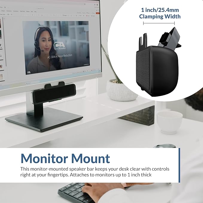 Cyber Acoustics CA-2890 USB Speaker Bar – USB Powered Stereo Desktop Computer Speakers for PC, Clip-On Monitor Mount Design, On-Speaker Controls